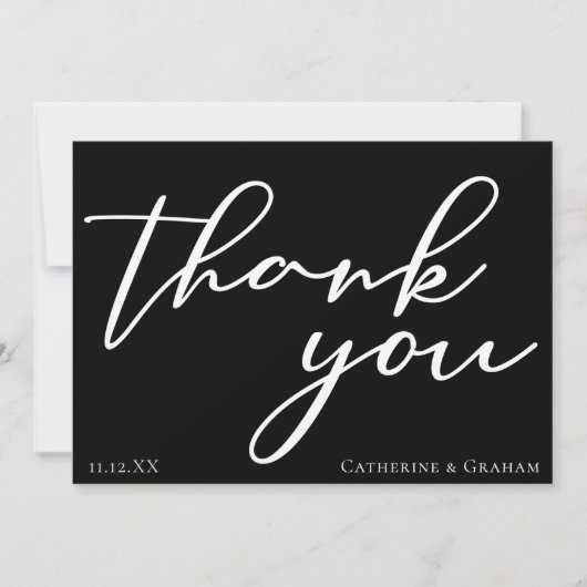 Zwart wit bruiloft gepersonaliseerde minimalist bedankkaart (Voorkant)