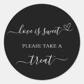 Zwart wit bruiloft gunst traktatie ronde sticker (Voorkant)