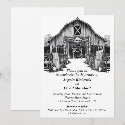 Zwart-wit bruiloft kaart (Voorkant / Achterkant)