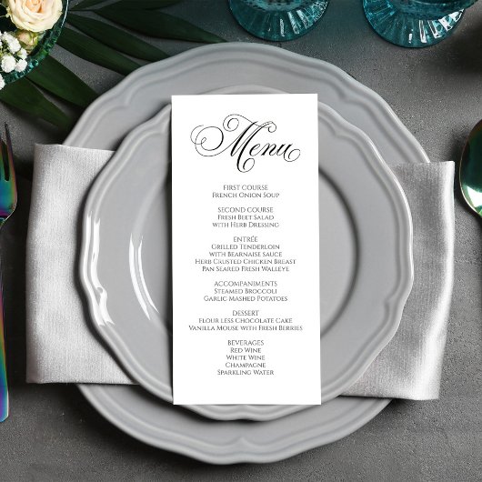 Zwart-wit Bruiloft Kalligrafie Diner Menu