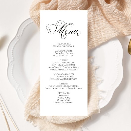 Zwart-wit Bruiloft Kalligrafie Diner Menu