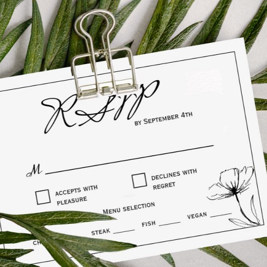 Zwart-wit Bruiloft Maaltijd Keuze RSVP-kaart RSVP Kaartje