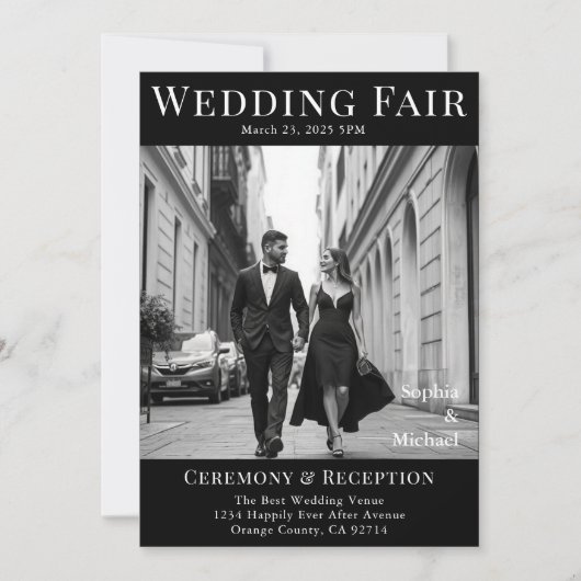 Zwart-wit bruiloft magazine cover kaart (Voorkant)