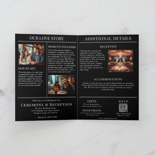 Zwart-wit bruiloft magazine Hoesje uitnodiging (Binnen)