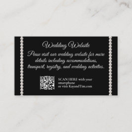 Zwart-wit bruiloft met parels informatiekaartje