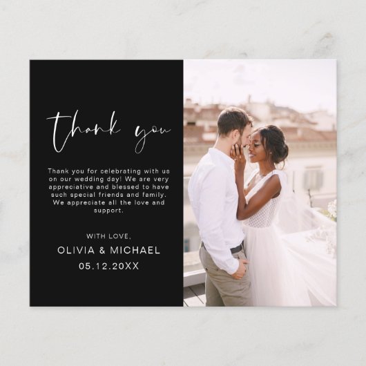 Zwart Wit Bruiloft Minimalist Dank u Kaarten (Voorkant)