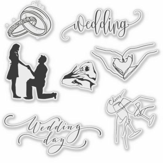 Zwart-wit bruiloft minimalist sticker (Voorkant)