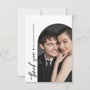 Zwart-wit bruiloft minimalistische boog foto bedankkaart