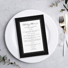 Zwart & Wit Bruiloft Modern Chique Randen Menu