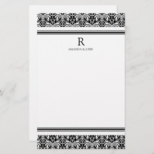Zwart-wit bruiloft monogram briefpapier (Voorkant / Achterkant)