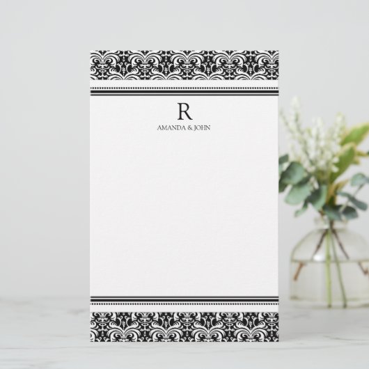 Zwart-wit bruiloft monogram briefpapier (Staand voorkant)