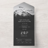 Zwart-wit bruiloft onder de bergen all in one uitnodiging (Binnen)