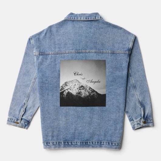 Zwart-wit bruiloft onder de bergen denim jacket (Achterkant)