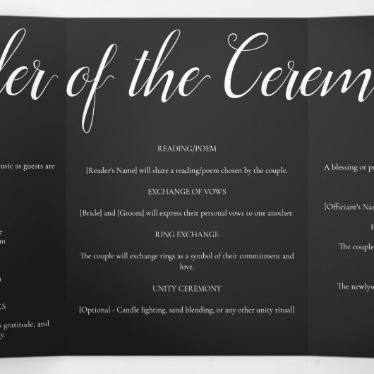 Zwart-wit bruiloft onder de bergen drieluik programma (Binnenkant midden)