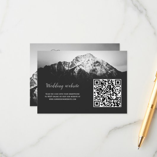Zwart-wit bruiloft onder de bergen informatiekaartje (Voorkant / Achterkant in situ)