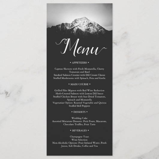 Zwart-wit bruiloft onder de bergen menu (Voorkant)