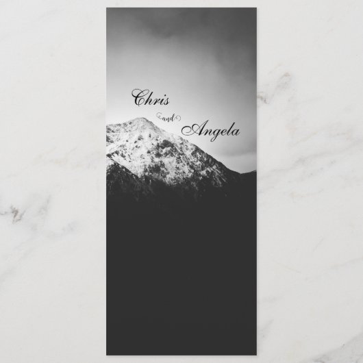 Zwart-wit bruiloft onder de bergen menu (Achterkant)