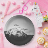 Zwart-wit bruiloft onder de bergen papieren bordje (Feest)