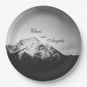 Zwart-wit bruiloft onder de bergen papieren bordje (Voorkant)