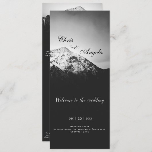 Zwart-wit bruiloft onder de bergen programmakaart (Voorkant / Achterkant)