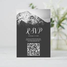 Zwart-wit bruiloft onder de bergen RSVP kaartje