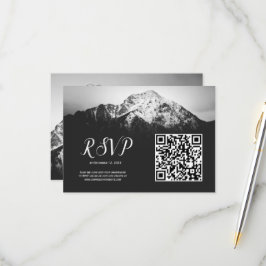 Zwart-wit bruiloft onder de bergen RSVP kaartje