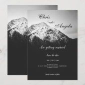 Zwart-wit bruiloft onder de bergen save the date (Voorkant / Achterkant)