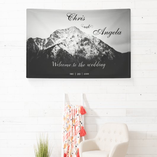 Zwart-wit bruiloft onder de bergen spandoek (Insitu)