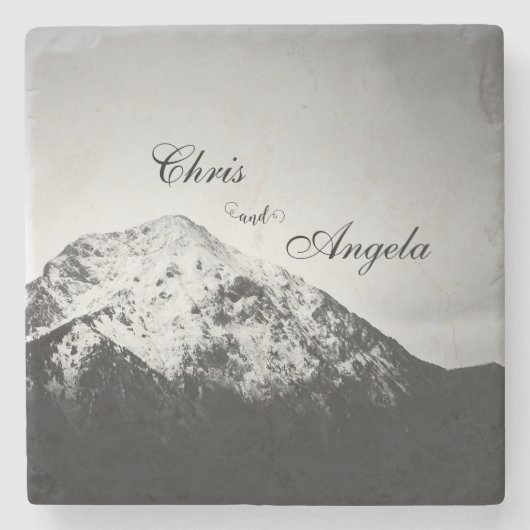 Zwart-wit bruiloft onder de bergen stenen onderzetter (Voorkant)