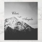 Zwart-wit bruiloft onder de bergen wijn etiket (Enkel label)