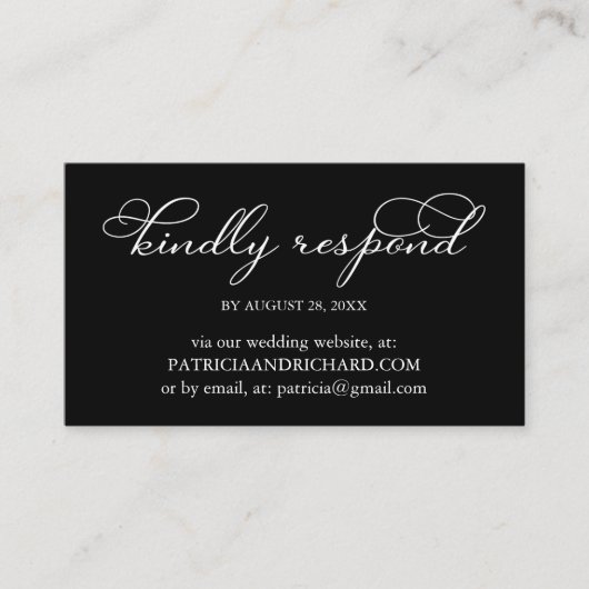 Zwart-wit bruiloft online RSVP Visitekaartje (Voorkant)