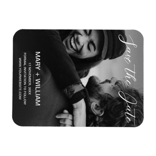 Zwart-wit bruiloft opslaan van de datum foto magneet (Horizontaal)