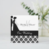 Zwart-wit bruiloft paar bruiloft uitnodiging (Staand voorkant)