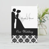 Zwart-wit bruiloft paar bruiloft uitnodiging (Staand voorkant)