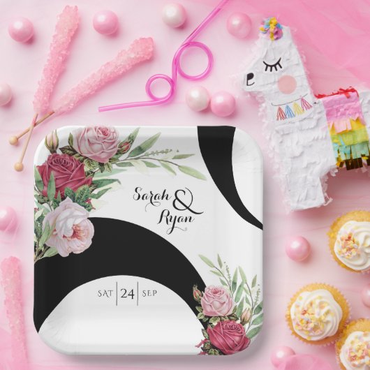 Zwart-wit bruiloft papier Bord (Feest)