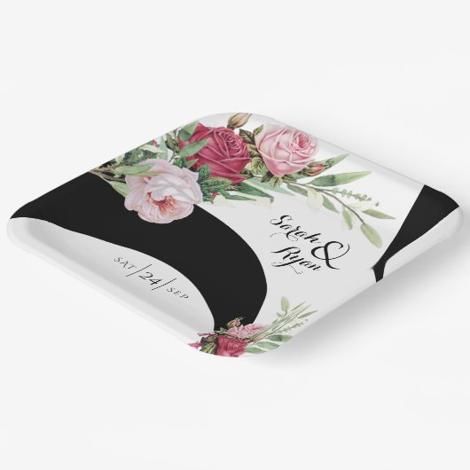 Zwart-wit bruiloft papier Bord (Gebogen)