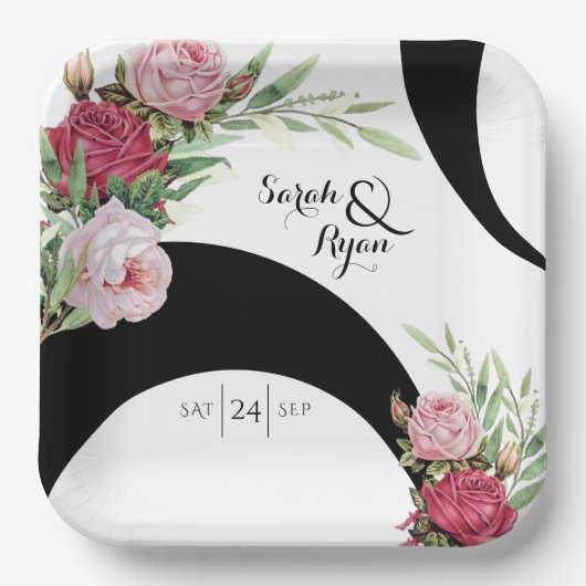 Zwart-wit bruiloft papier Bord (Voorkant)