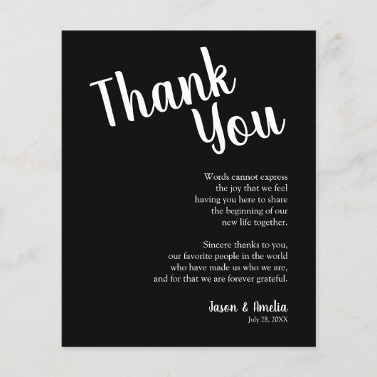Zwart-wit bruiloft plaats instelling dank u flyer (Voorkant)