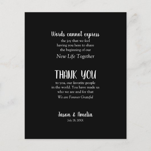 Zwart-wit bruiloft plaats instelling dank u flyer (Voorkant)