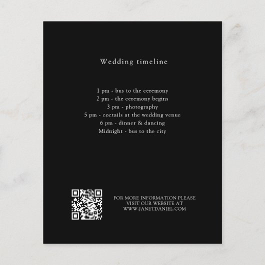 Zwart wit bruiloft programma details QR code (Achterkant)