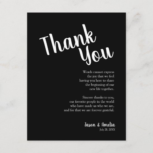 Zwart-wit bruiloft receptie Bord Bedankkaart (Voorkant)