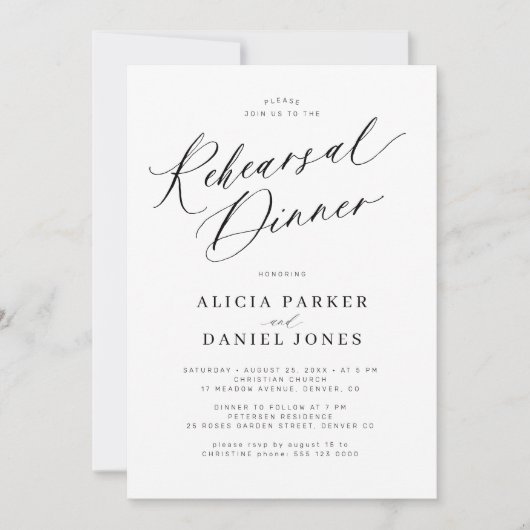 Zwart-wit bruiloft repetitie diner kaart (Voorkant)