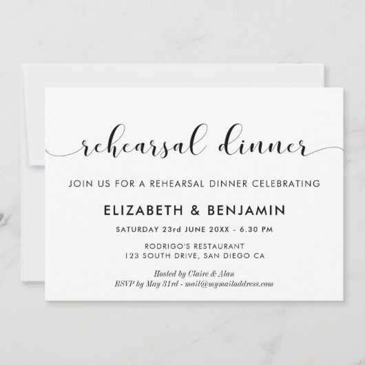 Zwart & wit bruiloft repetitie diner uitnodiging (Voorkant)