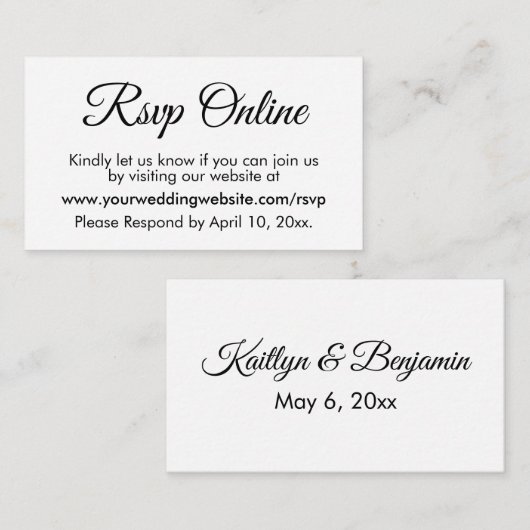 Zwart & Wit Bruiloft RSVP Online Elegant Eenvoudig Informatiekaartje (Voorkant / Achterkant)