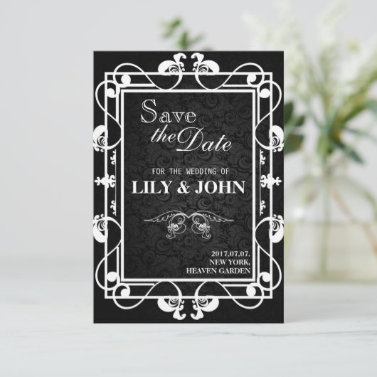 zwart-wit bruiloft save the date (Staand voorkant)