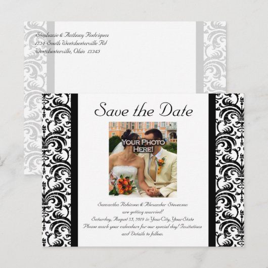 Zwart/Wit Bruiloft Save the Date Foto Briefkaart (Voorkant / Achterkant)