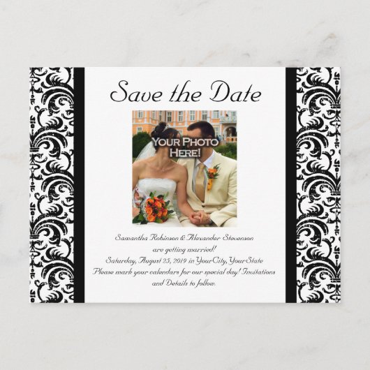 Zwart/Wit Bruiloft Save the Date Foto Briefkaart (Voorkant)