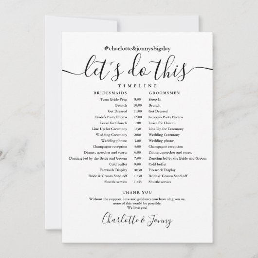 Zwart-wit bruiloft schema tijdlijn Kaart (Voorkant)