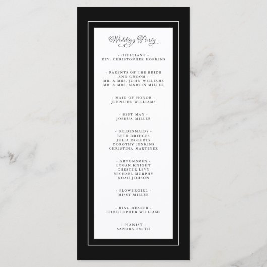 Zwart-wit bruiloft Service Ceremonie Elegant Programmakaart (Achterkant)