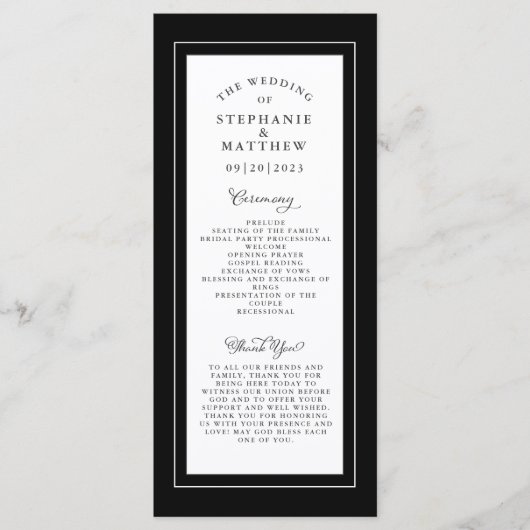 Zwart-wit bruiloft Service Ceremonie Elegant Programmakaart (Voorkant)